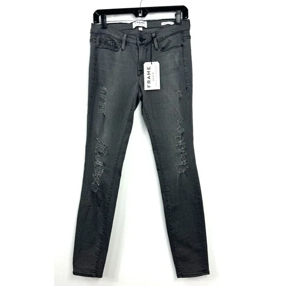 Frame Denim Le Skinny de Jeanne Women 28 Jean Gray Shred Distressed USA Stretch - Picture 4 of 13